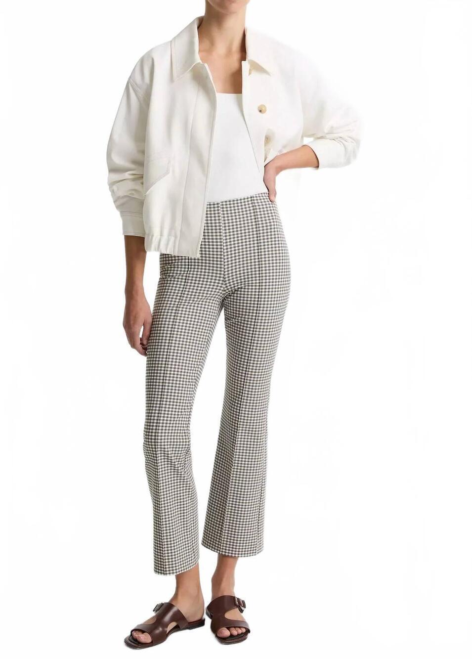 NEW VINCE niki mid-rise crop flare pants in tapenade gingham